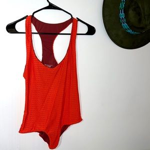 Acacia Red Sparta One Piece Swimsuit Neon Lava Mesh